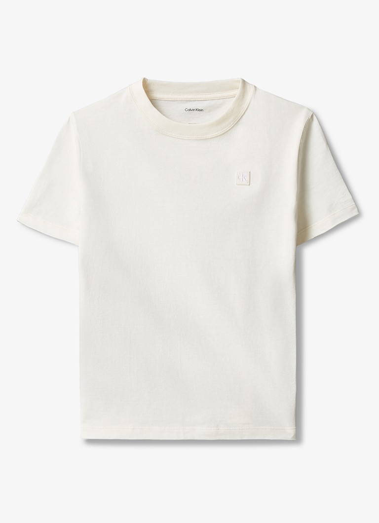 Calvin Klein Meisjes T-shirt met logoborduring in de kleur Gebroken wit