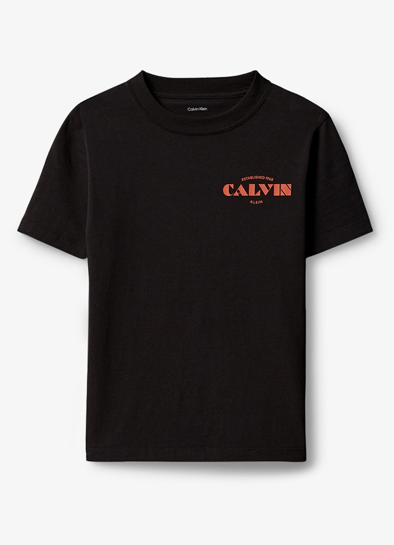 Calvin Klein Jongens T-shirt met logo in de kleur Zwart
