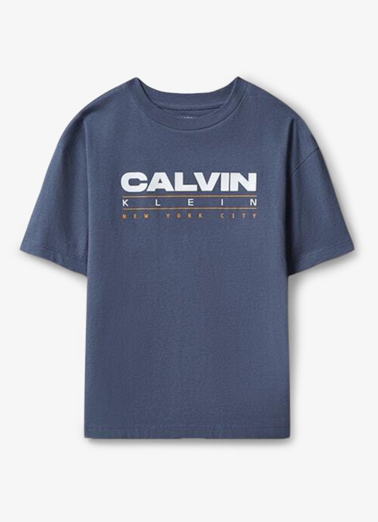 Calvin Klein Meisjes T-shirt met logo in de kleur Nightshadow Blue-Chx / Grijs