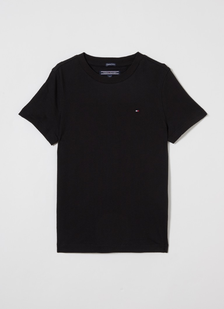 Tommy Hilfiger Jongens T-shirt met logoborduring in de kleur Diepzwart