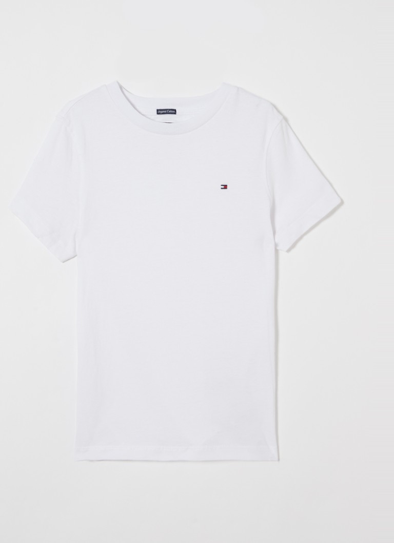 Tommy Hilfiger Jongens T-shirt met logoborduring in de kleur Wit