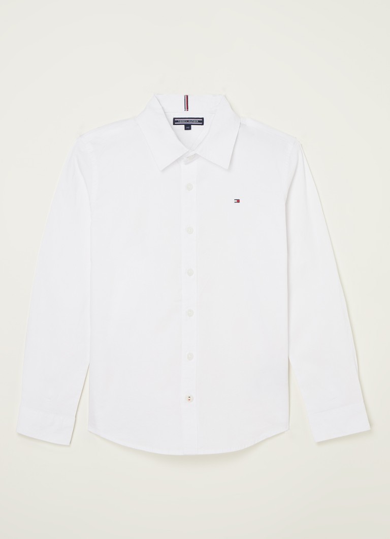 Tommy Hilfiger Jongens Overhemd met stretch en logoborduring in de kleur Wit