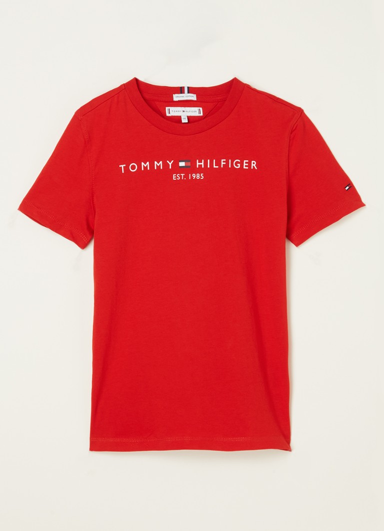 Tommy Hilfiger Jongens T-shirt met logoprint in de kleur Rood