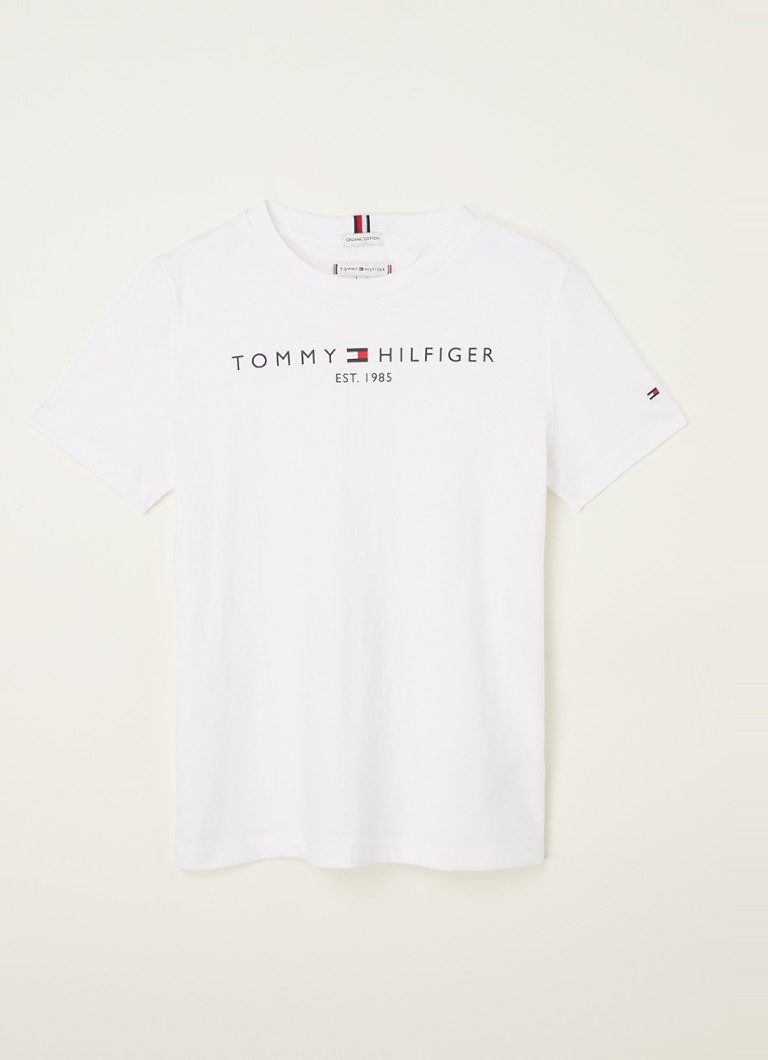 Tommy Hilfiger Jongens T-shirt met logoprint in de kleur Wit