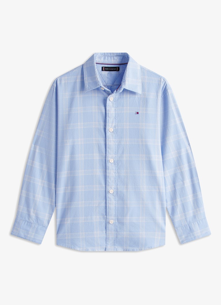 Tommy Hilfiger Jongens Regular fit overhemd met ruitdessin in de kleur Lichtblauw