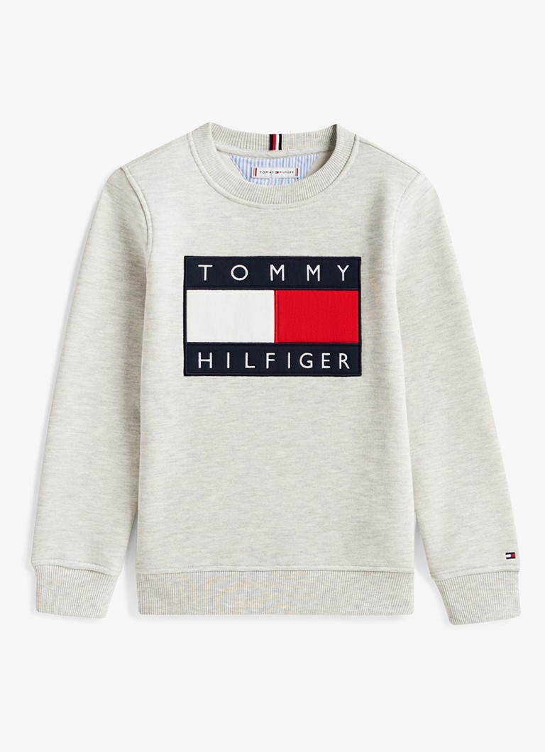 Tommy Hilfiger Jongens Sweater met logo in de kleur Lichtgrijs