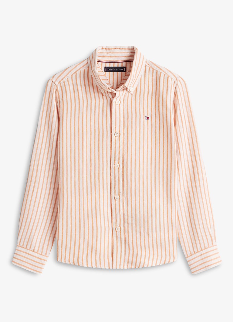 Tommy Hilfiger Jongens Overhemd in linnenblend met streepprint in de kleur Oranje