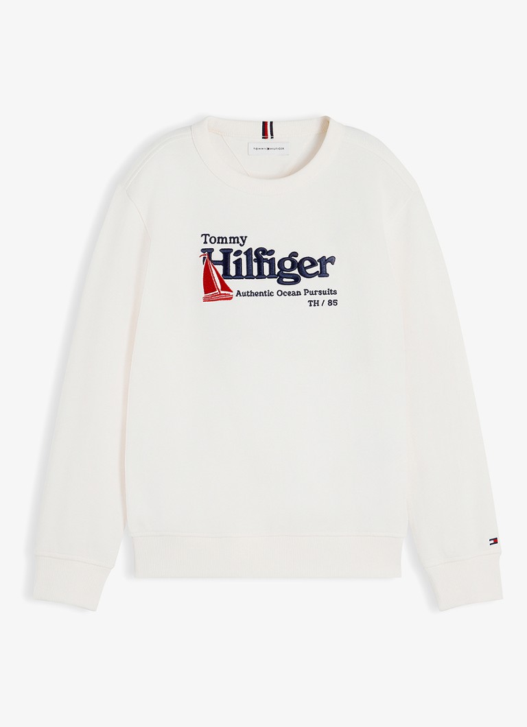Tommy Hilfiger Jongens Sweater met logoborduring in de kleur Wit