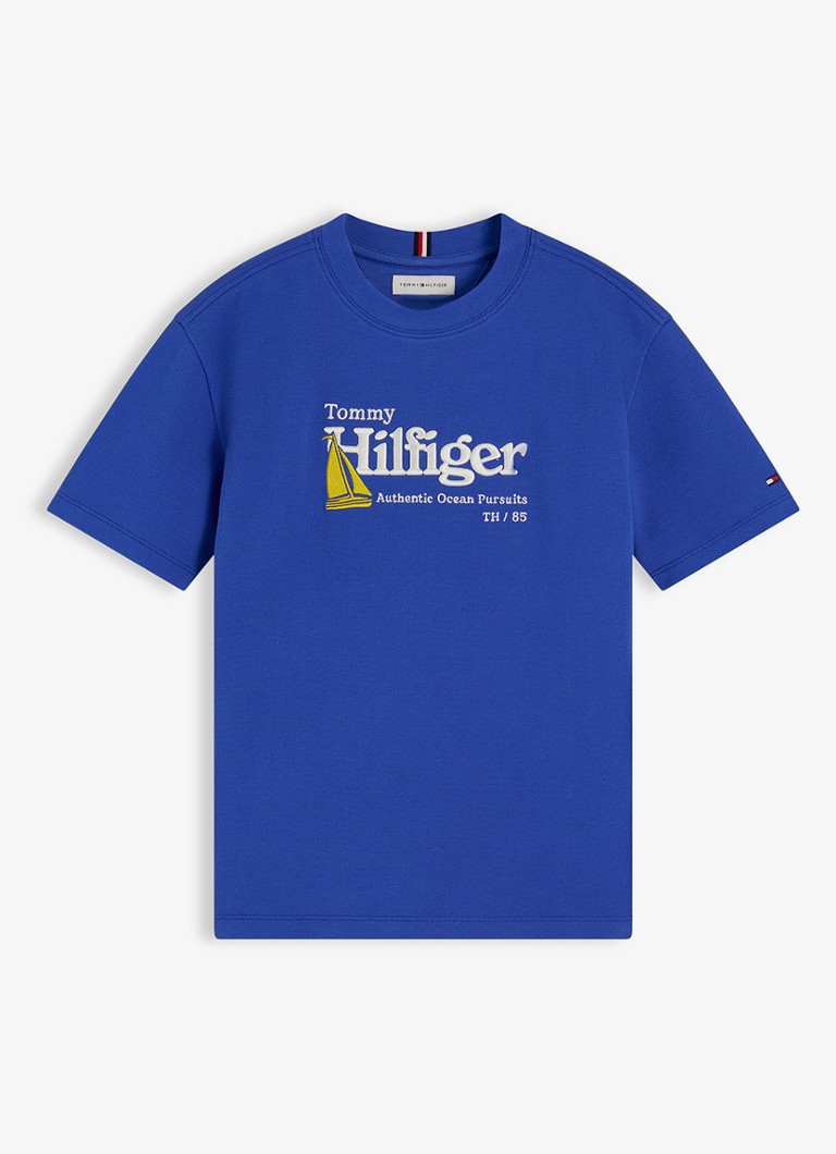 Tommy Hilfiger Jongens T-shirt met logoborduring in de kleur Blauw