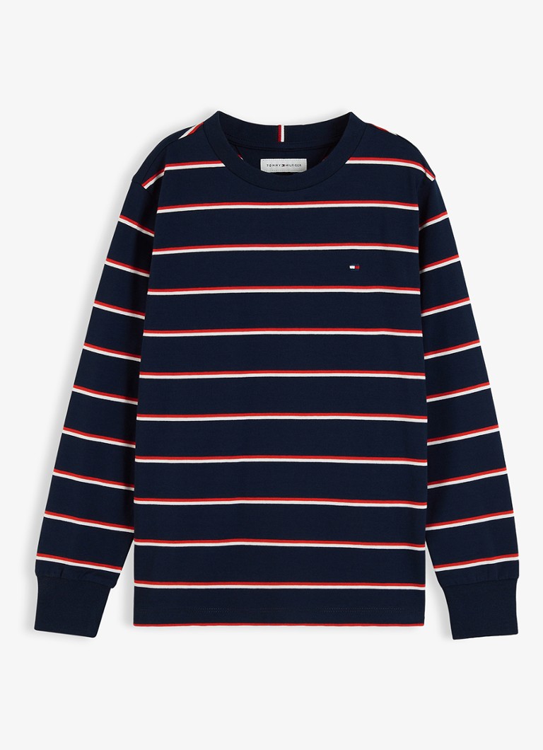 Tommy Hilfiger Meisjes Longsleeve met streepdessin en logo in de kleur Donkerblauw