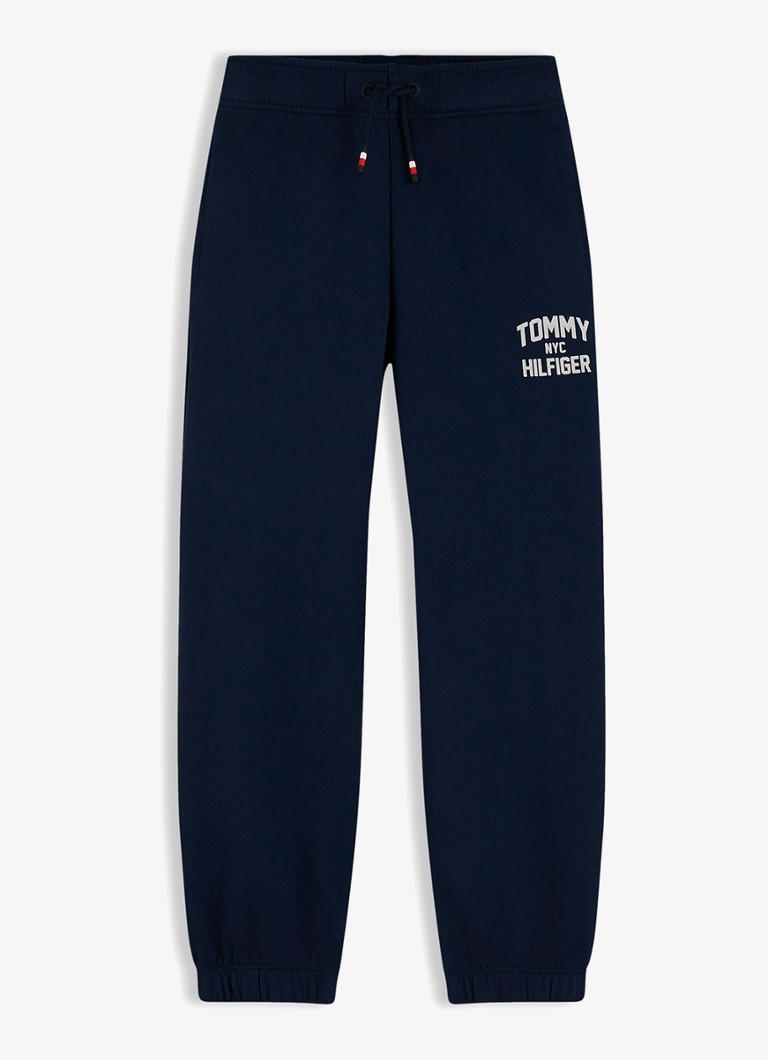 Tommy Hilfiger Jongens Mid waist straight fit joggingsbroek met logo in de kleur Donkerblauw
