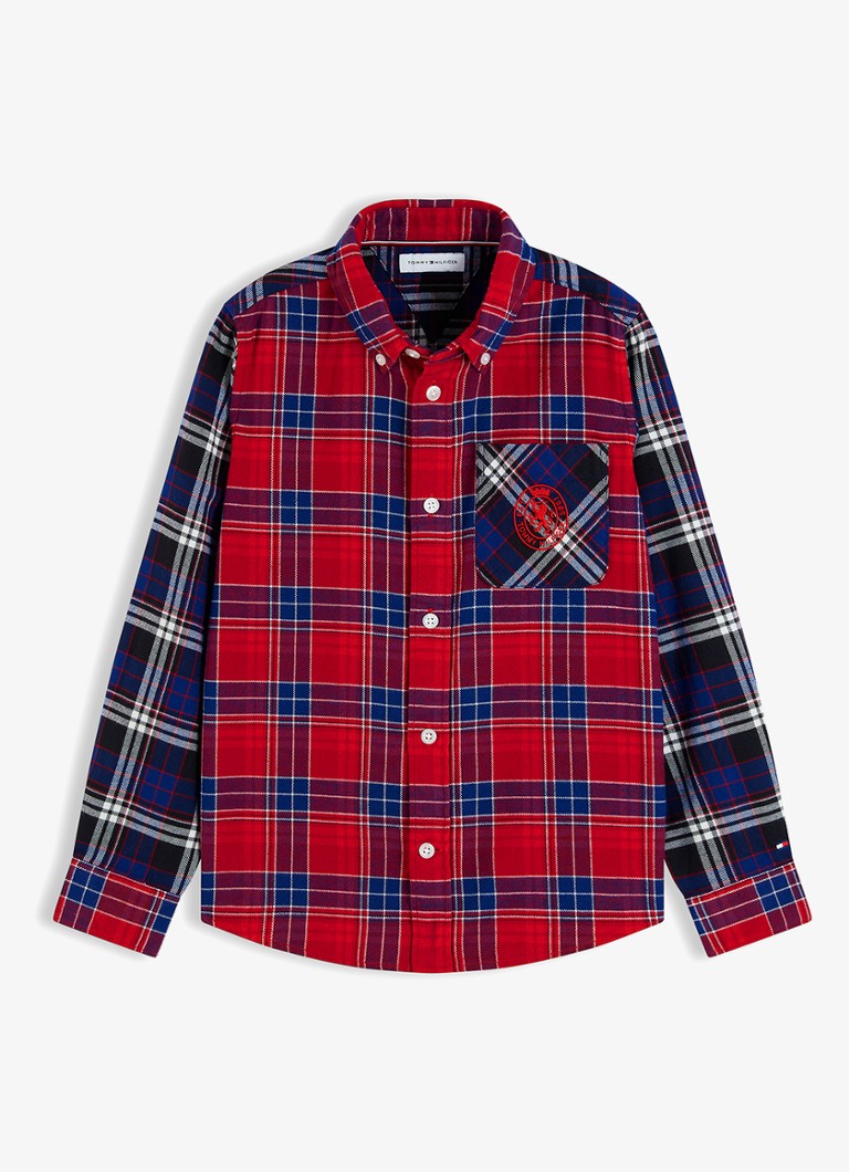 Tommy Hilfiger Meisjes Overhemd met ruitdessin en logo in de kleur Rood