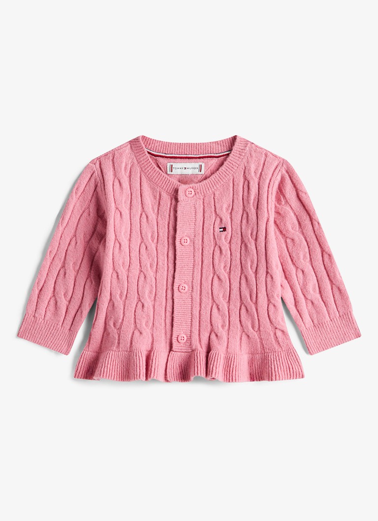 Tommy Hilfiger Meisjes Essential Relaxed Ruffle Cable Knit Cardigan in de kleur Roze