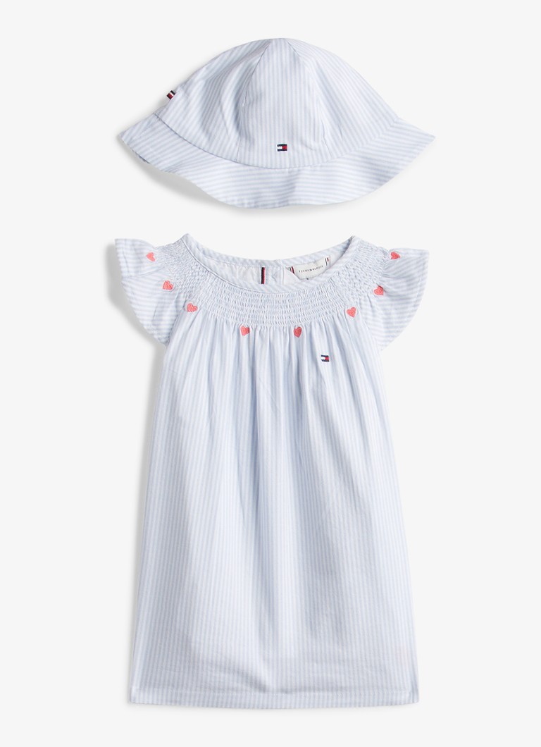Tommy Hilfiger Meisjes Set van jurk, bloomer en hoed in giftbox 3-delig in de kleur Lichtblauw