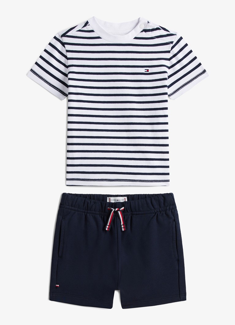 Tommy Hilfiger Jongens Set van t-shirt en korte broek met streepprint 2-delig in de kleur Donkerblauw