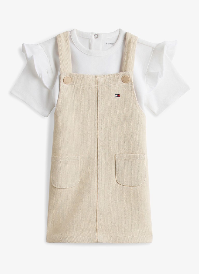 Tommy Hilfiger Meisjes Mini jurk in katoenblend in de kleur Beige