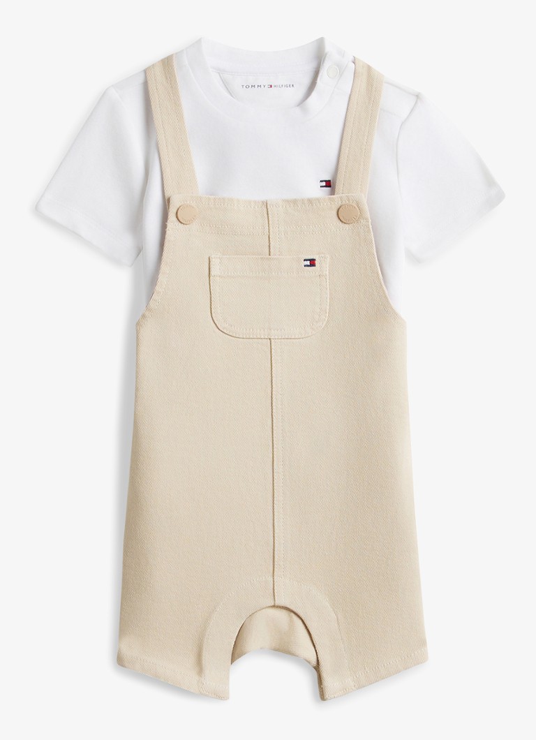 Tommy Hilfiger Jongens Set van tuinbroek en t-shirt in de kleur Beige