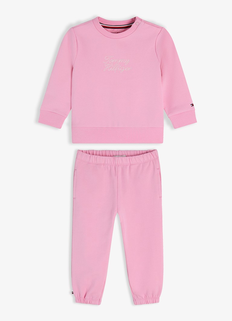 Tommy Hilfiger Jongens Set van sweater en joggingbroek met logo 2-delig in de kleur Lichtroze