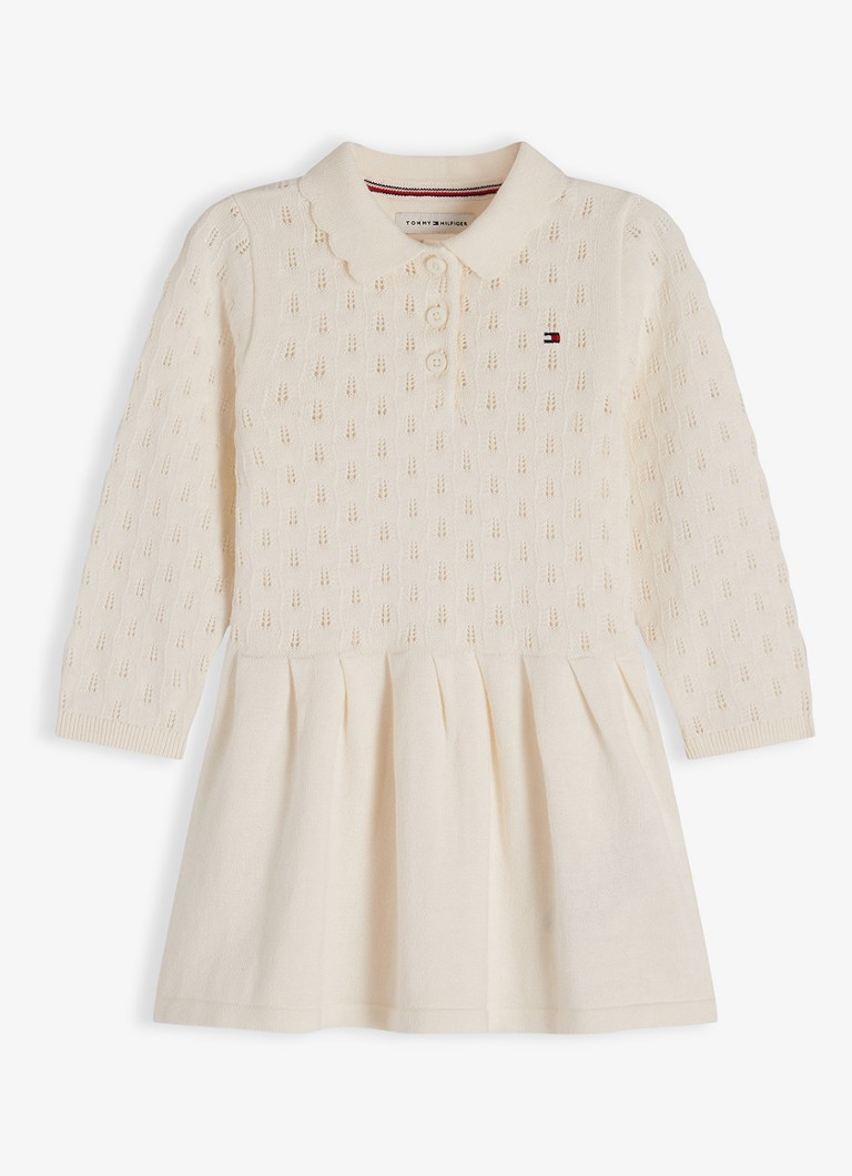 Tommy Hilfiger Meisjes Jurk met logoborduring in de kleur Ivoor