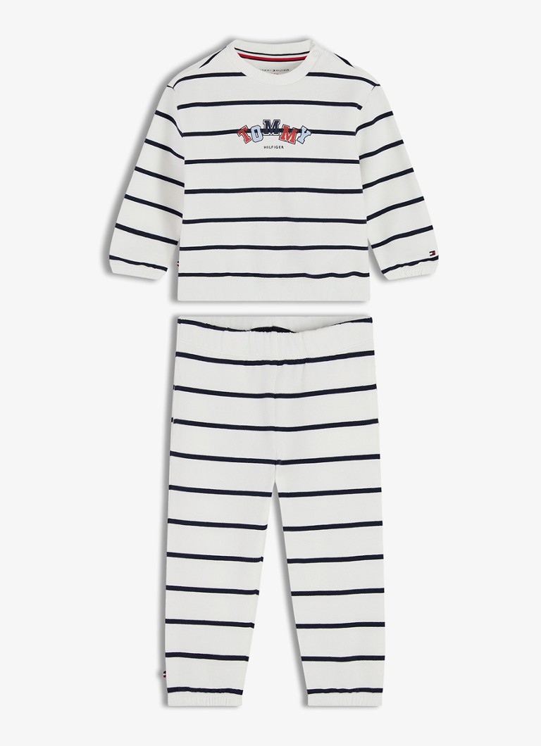 Tommy Hilfiger Meisjes Set van sweater en joggingbroek met streepprint 2-delig in de kleur Wit