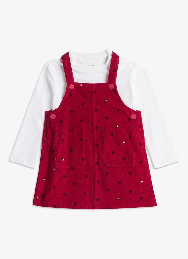 Tommy Hilfiger Meisjes Heart Dungaree jurk set 2-delig in de kleur Rood