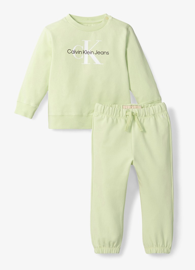Calvin Klein Jongens Set van sweater en joggingbroek 2-delig in de kleur Lindegroen