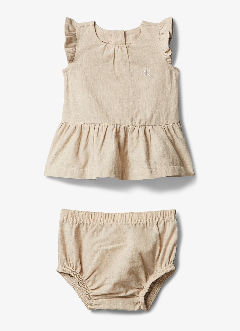 Calvin Klein Meisjes Set van blouse en bloomer 2-delig in de kleur Beige