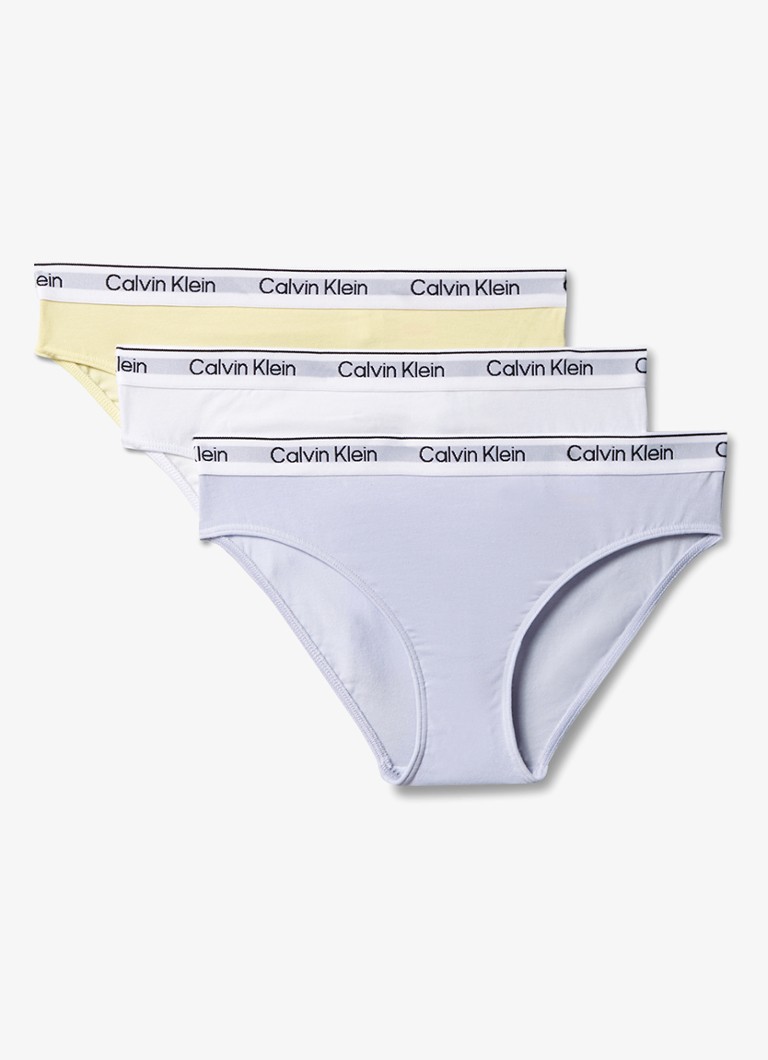 Calvin Klein Meisjes Modern bikinislip met logoband in 3-pack in de kleur Lichtblauw
