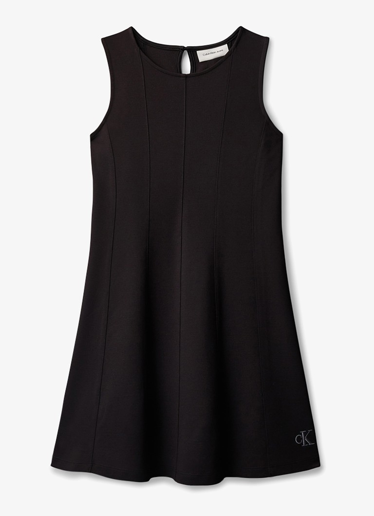 Calvin Klein Mini A-lijn jurk met ronde hals in de kleur Zwart