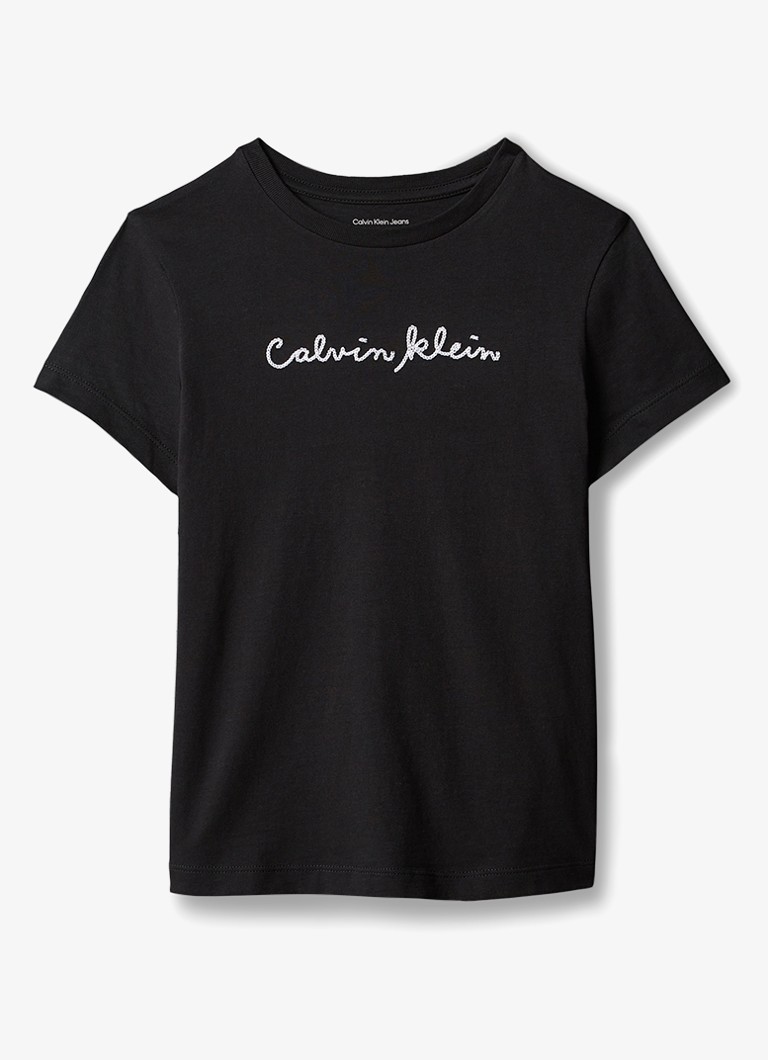 Calvin Klein Meisjes T-shirt met logoborduring in de kleur Zwart