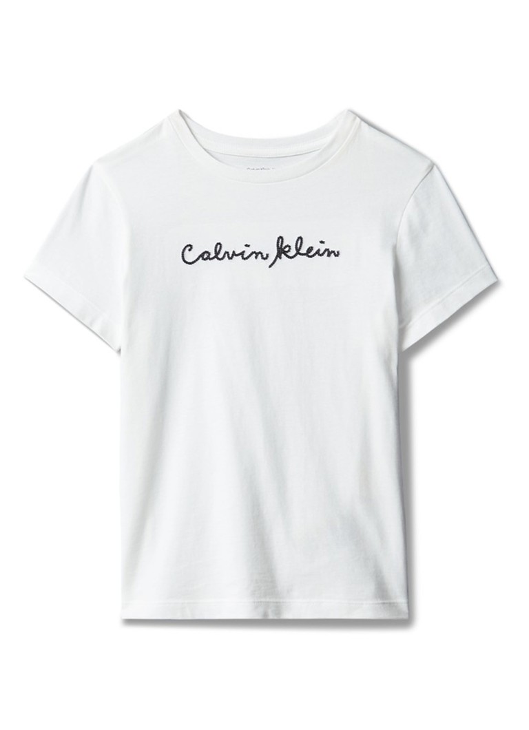 Calvin Klein Meisjes T-shirt met logoborduring in de kleur Bright White-Yaf / Wit