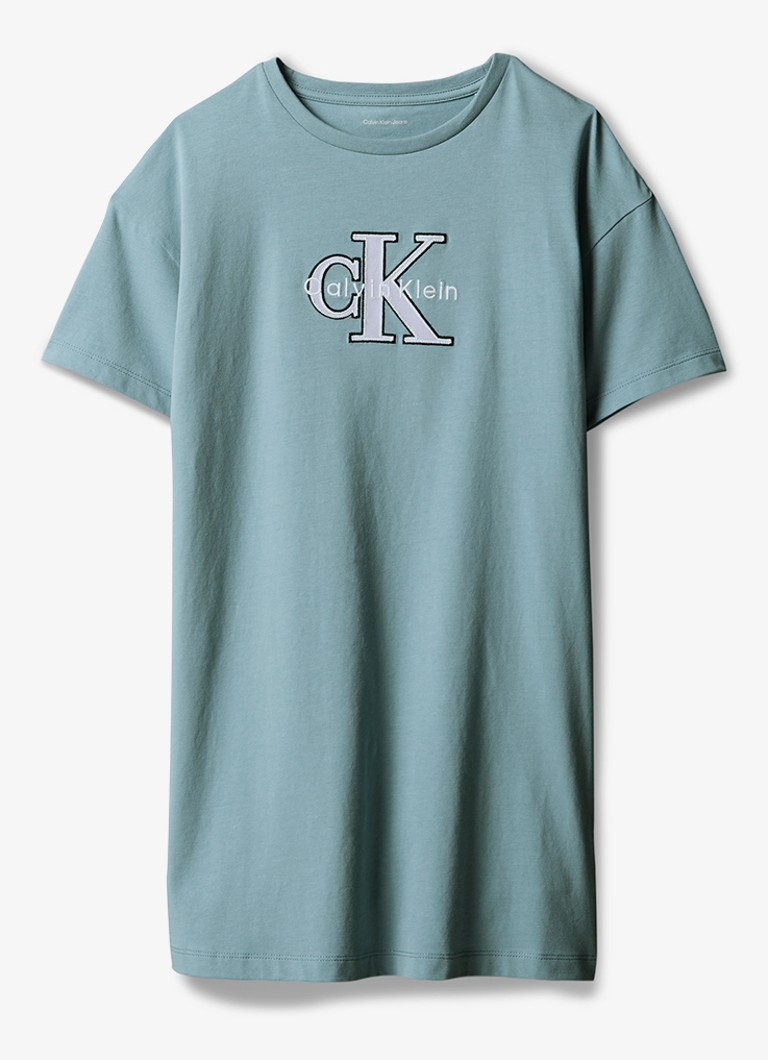Calvin Klein Meisjes T-Shirt jurk met logoborduring in de kleur Blauwgrijs