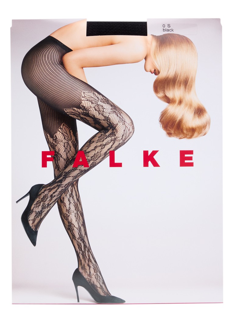 Falke Dames Holy netpanty met opengewerkt dessin in de kleur Zwart, maat: S