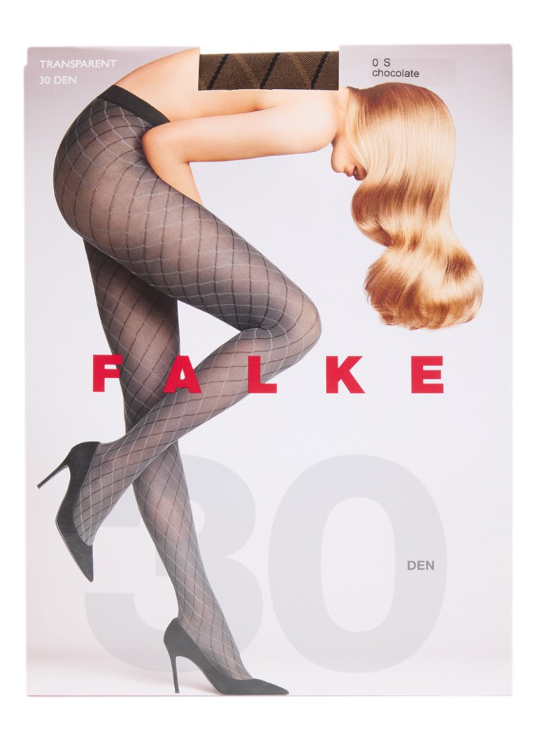 Falke Dames Intrigue panty met ruitdessin in 30 den Chocolate in de kleur Chocoladebruin, maat: S