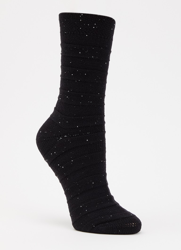 Falke Dames Sparkle Stripes sokken in wolblend in de kleur Zwart, maat: 35-38