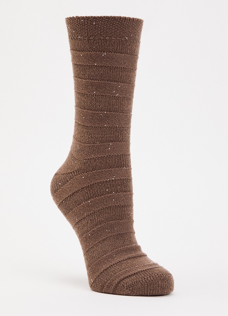 Falke Dames Sparkle Stripes sokken in wolblend in de kleur Bruin, maat: 35-38