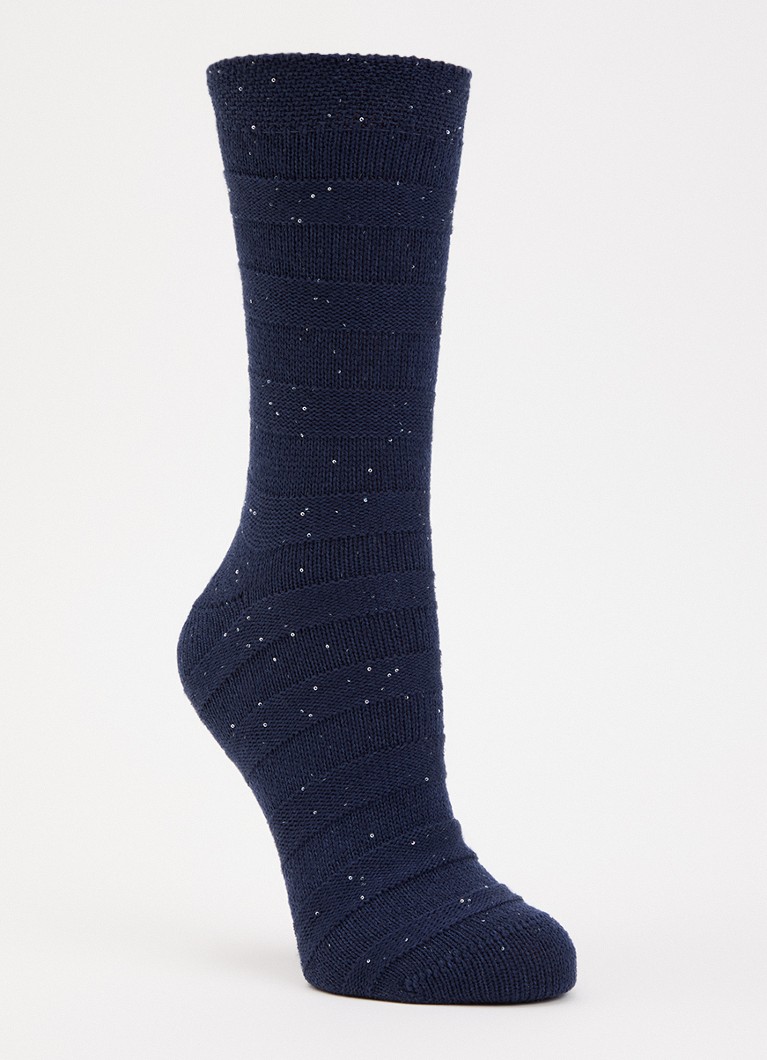 Falke Dames Sparkle Stripes sokken in wolblend in de kleur Donkerblauw, maat: 35-38