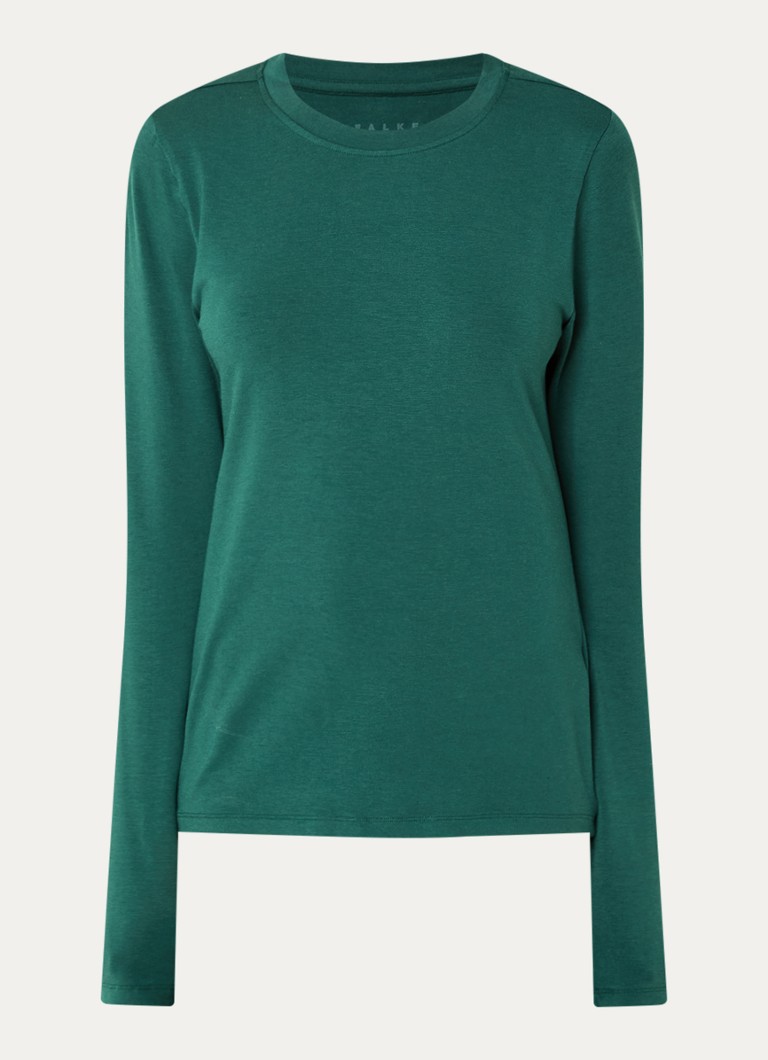 Falke Dames Trui met ronde hals in de kleur Donkergroen, maat: L