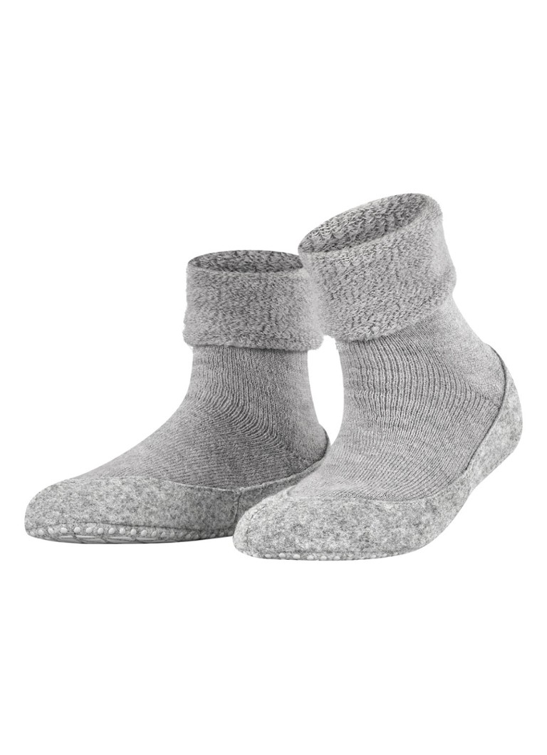 Falke Dames Cosyshoe huissokken in wolblend met anti-slip in de kleur Lichtgrijs, maat: 39/40