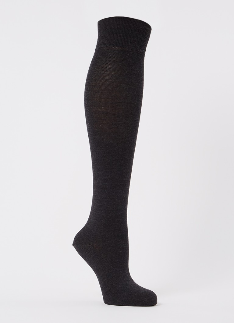 Falke Dames Softmerino kniekousen in wolblend in de kleur Antraciet, maat: 35/36