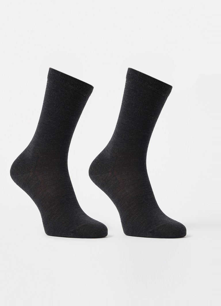 Falke Dames Soft Merino sokken in wolblend in 2-pack in de kleur Antraciet, maat: 37/38