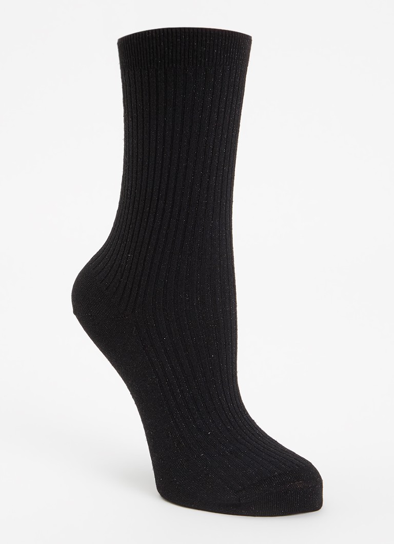 Falke Dames Shiny Rib sokken met lurex in de kleur Zwart, maat: 39-42