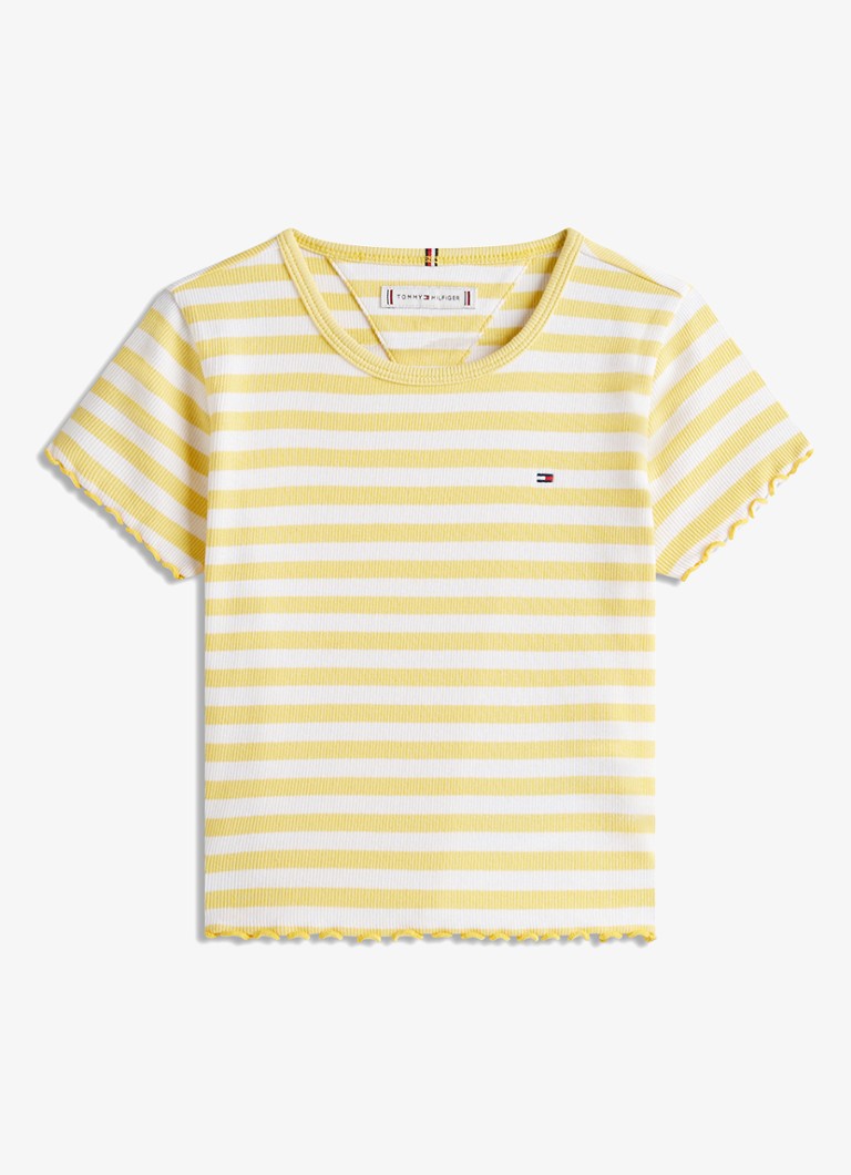 Tommy Hilfiger Meisjes T-shirt met ribstructuur en logo in de kleur Lichtgeel
