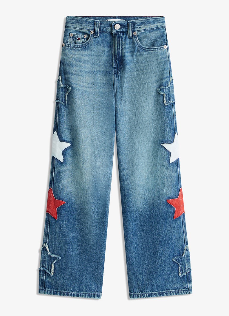Tommy Hilfiger Meisjes Wide leg jeans met borduring in de kleur Indigo