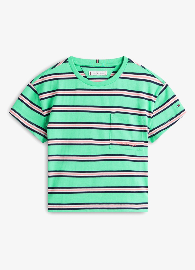 Tommy Hilfiger Meisjes T-shirt met streepprint en borstzak in de kleur Groen