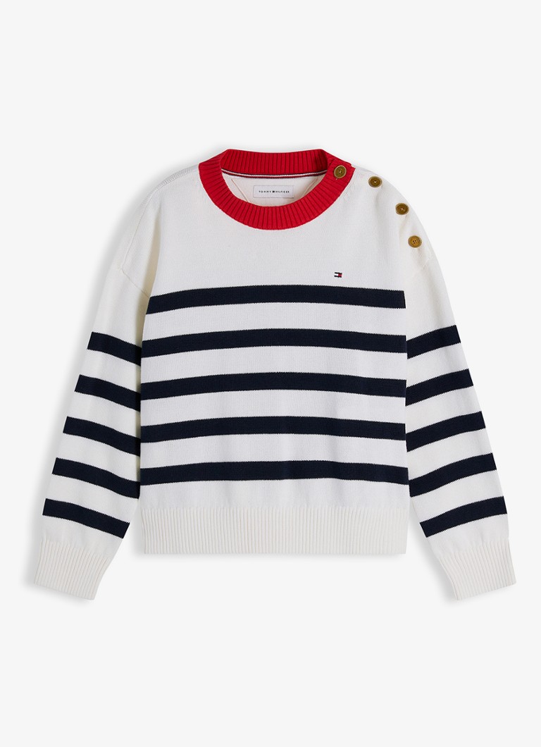 Tommy Hilfiger Jongens Fijngebreide trui met streepprint in de kleur Ivoor
