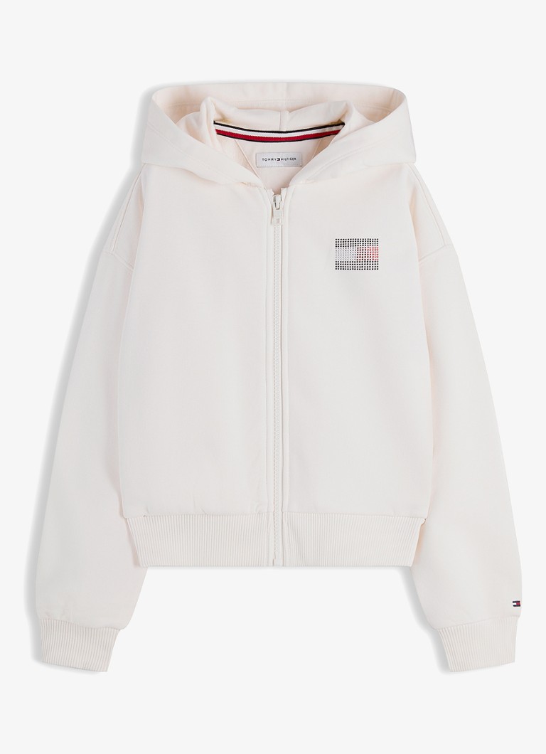 Tommy Hilfiger Jongens Sweatvest met logo en strass in de kleur Wit