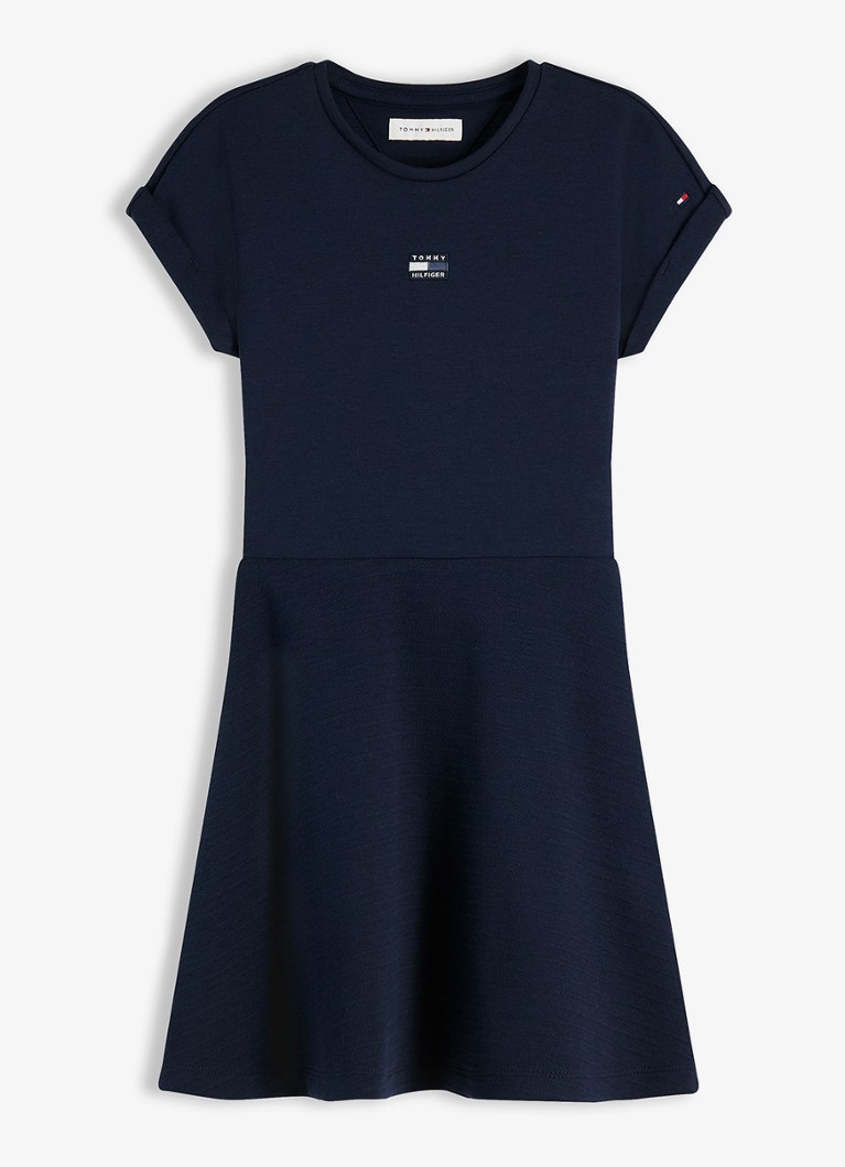 Tommy Hilfiger Meisjes Jurk met logoborduring in de kleur Donkerblauw