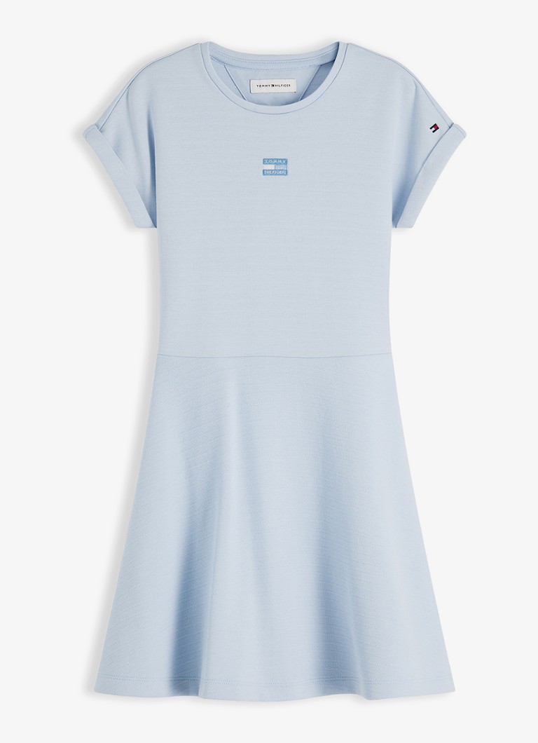 Tommy Hilfiger Meisjes Jurk met logoborduring in de kleur Lichtblauw