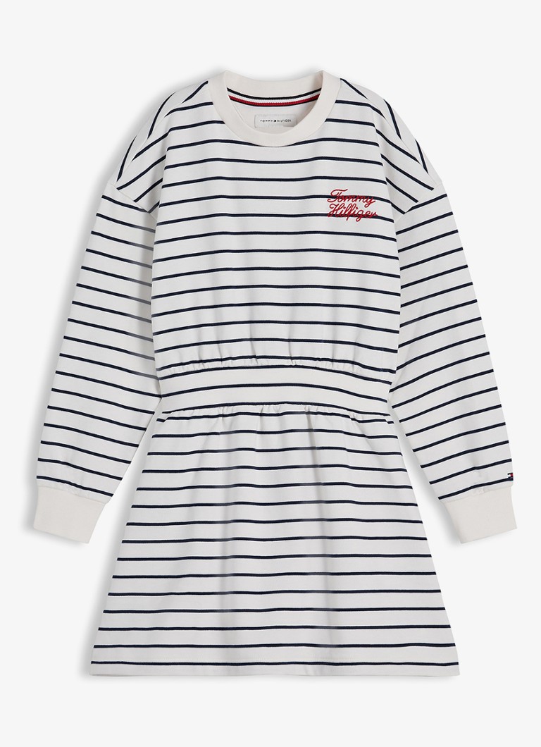 Tommy Hilfiger Meisjes Jurk met streepprint in de kleur Dark Night Navy Stripes-C1G / Wit